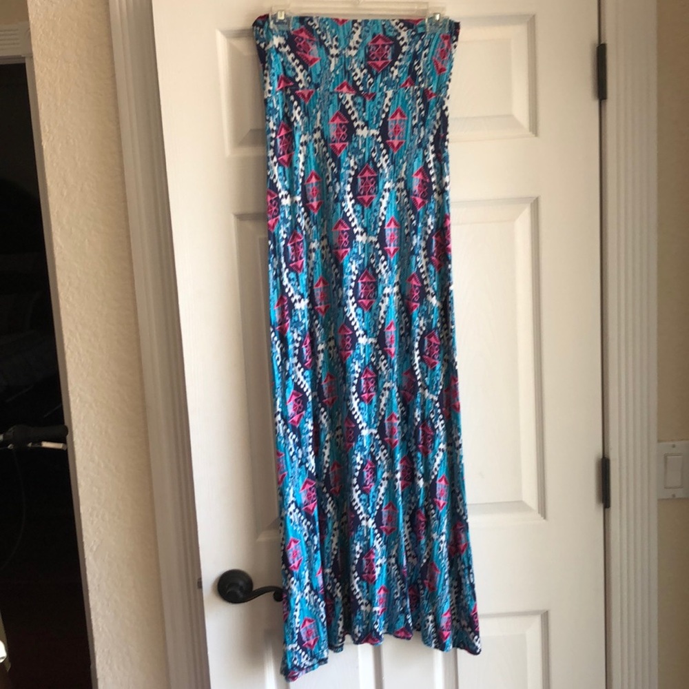 Blue and pink maxi skirt.